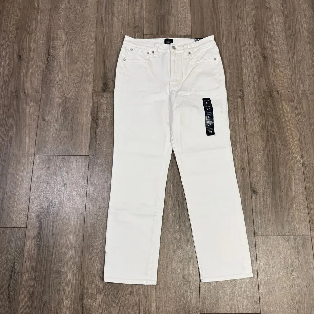 J.Crew Essential Straight Leg Jeans WMNS 27 White Denim Mid-Rise All-Day Stretch